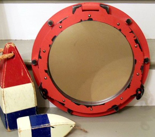 Red Porthole Mirror